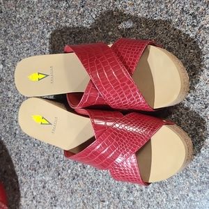 Red Volatile Croc Print Wedges